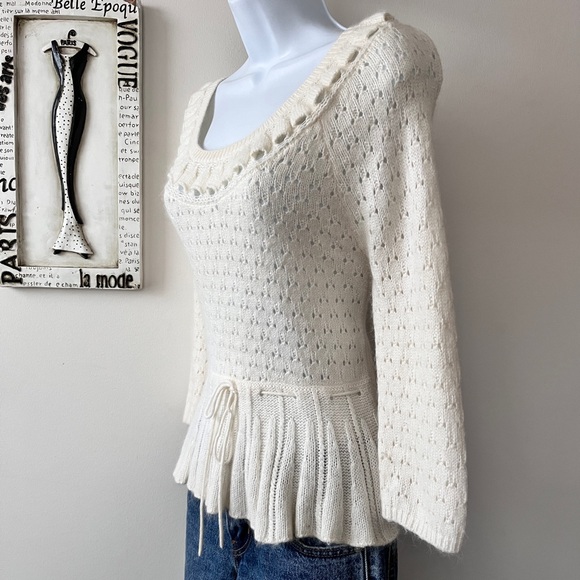 H&M Cream Peplum Pointelle Angora Blend Knit Sweater Size S - Picture 3 of 11